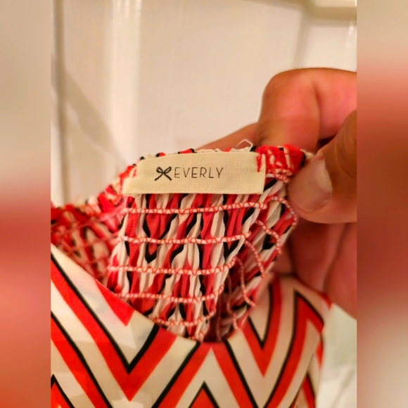 Everly Orange, black and White Zigzag Striped Dress Size L - Picture 2 of 3